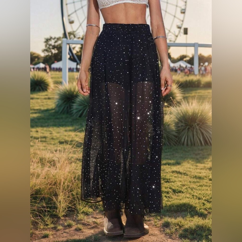 Black mesh shirt with silver dots